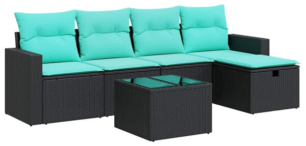 6 részes fekete polyrattan kerti ülőgarnitúra párnákkal