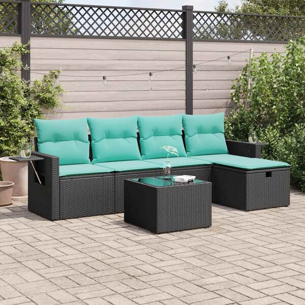 6 részes fekete polyrattan kerti ülőgarnitúra párnákkal
