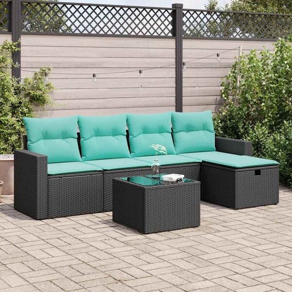 6 részes fekete polyrattan kerti ülőgarnitúra párnákkal