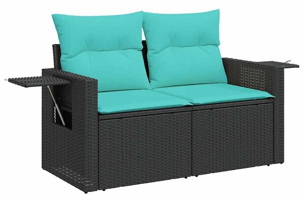 7 részes fekete polyrattan kerti ülőgarnitúra párnával