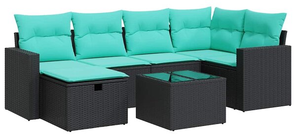 7 részes fekete polyrattan kerti ülőgarnitúra párnával