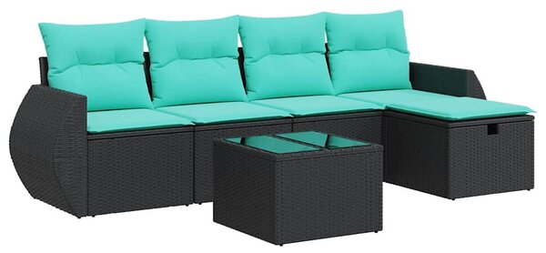 6 részes fekete polyrattan kerti ülőgarnitúra párnákkal