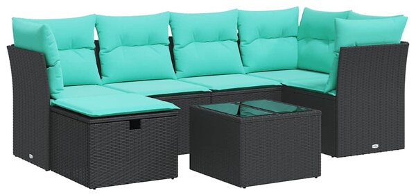 7 részes fekete polyrattan kerti ülőgarnitúra párnával