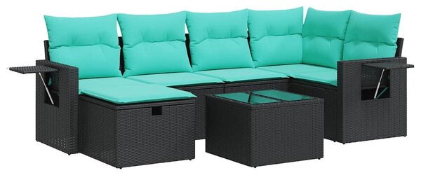 7 részes fekete polyrattan kerti ülőgarnitúra párnával