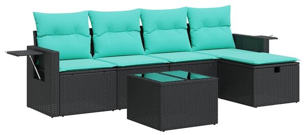 6 részes fekete polyrattan kerti ülőgarnitúra párnákkal