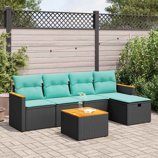 6 részes fekete polyrattan kerti ülőgarnitúra párnákkal