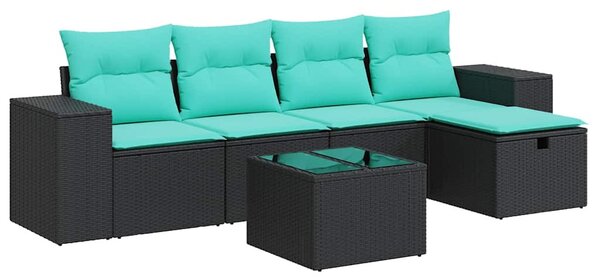 6 részes fekete polyrattan kerti ülőgarnitúra párnákkal