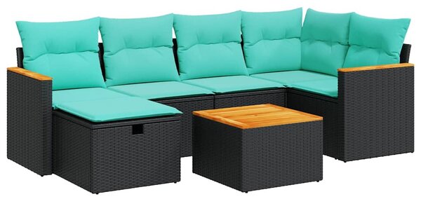 7 részes fekete polyrattan kerti ülőgarnitúra párnával