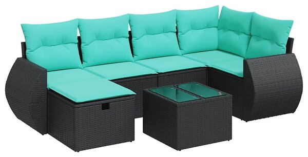 7 részes fekete polyrattan kerti ülőgarnitúra párnával