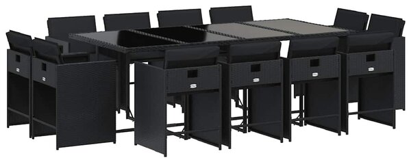 13 részes fekete polyrattan kerti ülőgarnitúra párnákkal