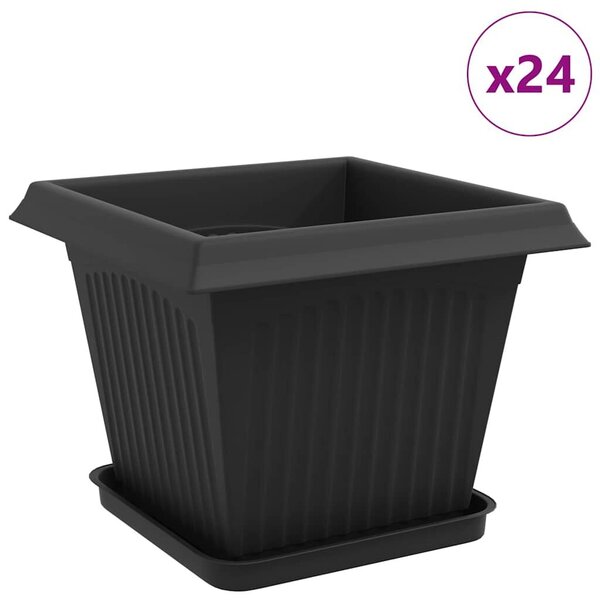 VidaXL Növénycserép 24 pcs Fekete 33 x 33 x 26 cm Műanyag