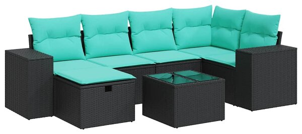 7 részes fekete polyrattan kerti ülőgarnitúra párnával
