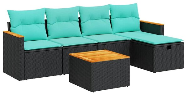 6 részes fekete polyrattan kerti ülőgarnitúra párnákkal