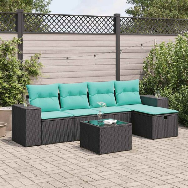 6 részes fekete polyrattan kerti ülőgarnitúra párnákkal