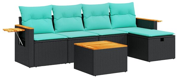 6 részes fekete polyrattan kerti ülőgarnitúra párnákkal