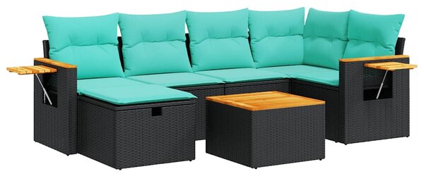 7 részes fekete polyrattan kerti ülőgarnitúra párnával
