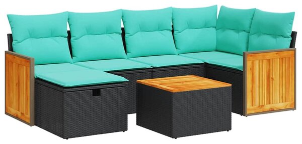 7 részes fekete polyrattan kerti ülőgarnitúra párnával