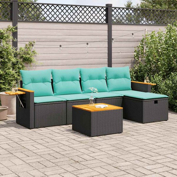 6 részes fekete polyrattan kerti ülőgarnitúra párnákkal