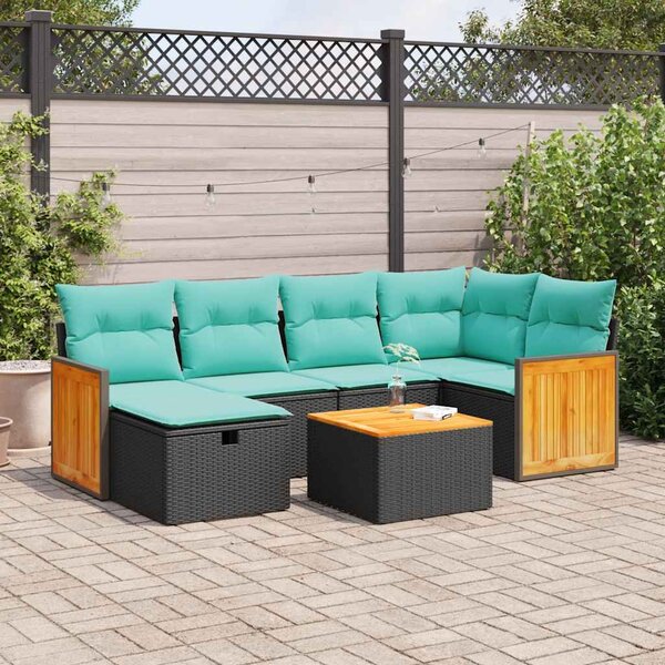 7 részes fekete polyrattan kerti ülőgarnitúra párnával