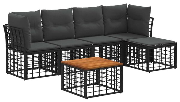 Kültéri kanapé szett 6 pcs Fekete és Sötétszürke Poliészter