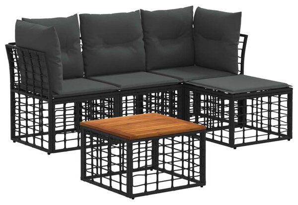 Kültéri kanapé szett 5 pcs Fekete és Sötétszürke Poliészter