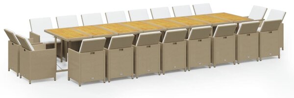 21 részes bézs polyrattan kerti étkezőgarnitúra párnákkal