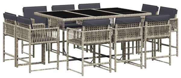 11 részes világosszürke polyrattan kerti ülőgarnitúra párnákkal