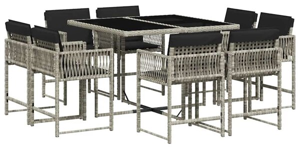 9részes világosszürke polyrattan kerti étkezőgarnitúra párnával