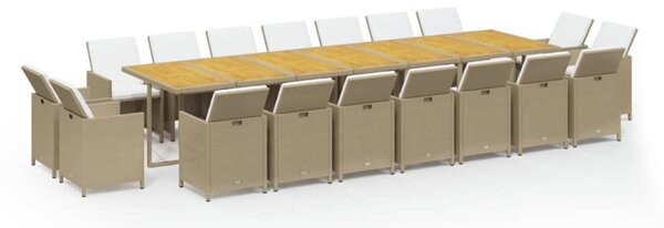 19 részes bézs polyrattan kerti étkezőgarnitúra párnákkal