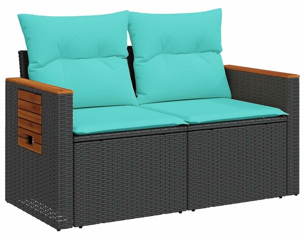 VidaXL Kanapé Szett 8 db Fekete és Kék Poli rattan és acél