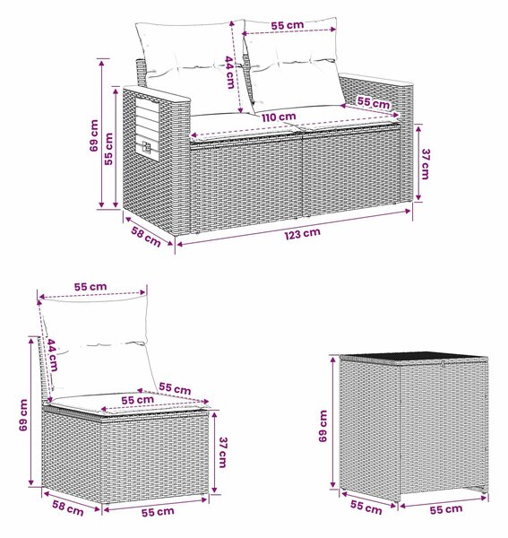 VidaXL Kanapé Szett 7 db Beige és Krémszínű Poli rattan és acél