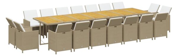 19 részes bézs polyrattan kerti étkezőgarnitúra párnákkal