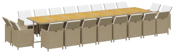 21 részes bézs polyrattan kerti étkezőgarnitúra párnákkal