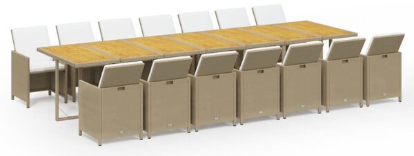 15 részes bézs polyrattan kerti étkezőgarnitúra párnákkal