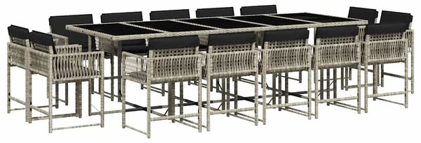 15 részes szürke polyrattan kerti étkezőgarnitúra párnákkal