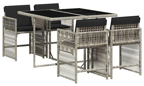 5részes világosszürke polyrattan kerti étkezőgarnitúra párnával