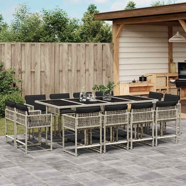 13 részes szürke polyrattan kerti étkezőgarnitúra párnákkal