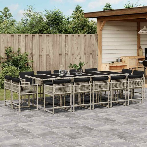 15 részes szürke polyrattan kerti étkezőgarnitúra párnákkal