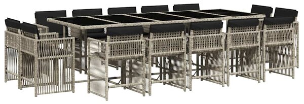 15 részes szürke polyrattan kerti étkezőgarnitúra párnákkal