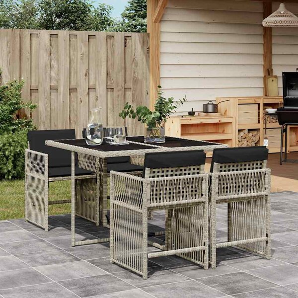 5részes világosszürke polyrattan kerti étkezőgarnitúra párnával