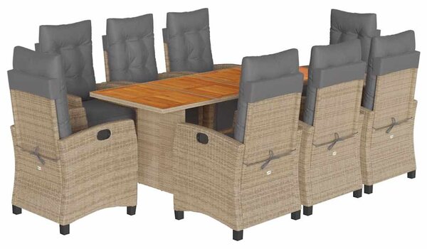 9 részes vegyes bézs polyrattan kerti étkezőgarnitúra párnákkal