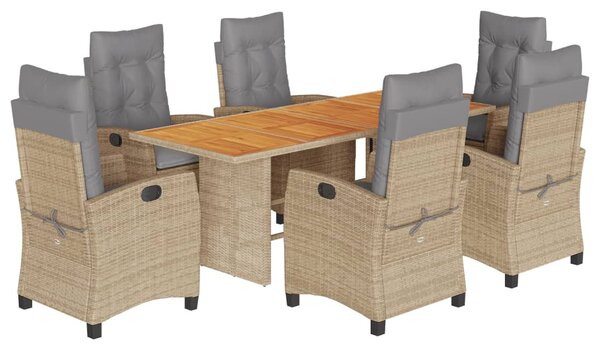 7 részes vegyes bézs polyrattan kerti étkezőgarnitúra párnákkal