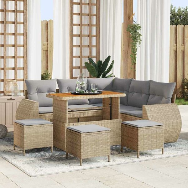 VidaXL Kerti Kanapé Szett 9 pcs Beige és Világosszürke polirattan
