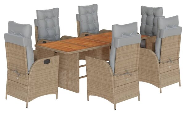 7 részes vegyes bézs polyrattan kerti étkezőgarnitúra párnákkal