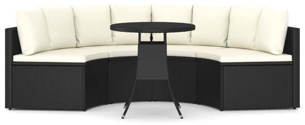 5 részes fekete polyrattan kerti kanapészett párnákkal