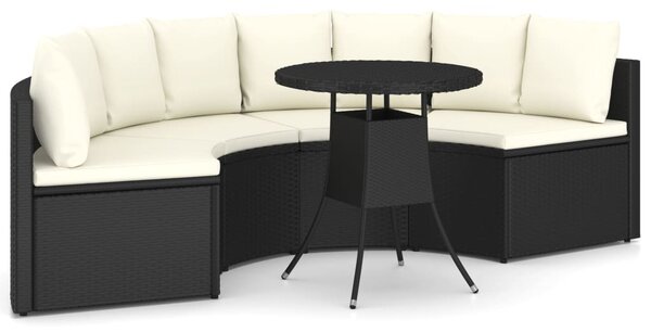 5 részes fekete polyrattan kerti kanapészett párnákkal