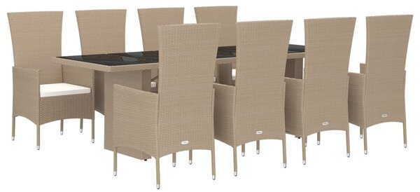 9 részes bézs polyrattan kerti étkezőgarnitúra párnákkal