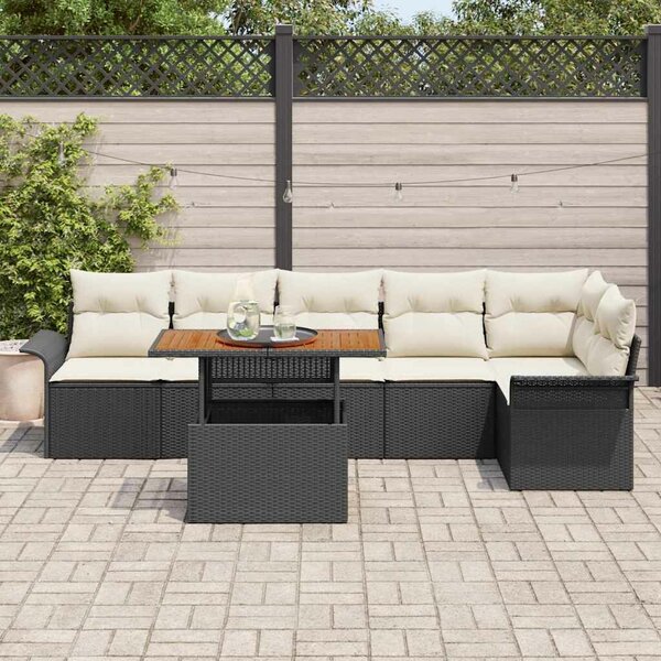 VidaXL Kerti Kanapé Szett tárolóval 7 pcs Fekete Poli rattan