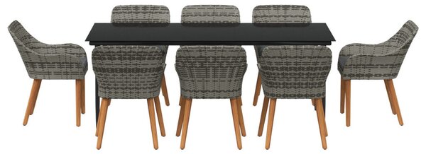 9 darabos szürke poli rattan kerti étkező szett