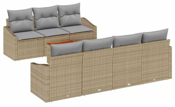 8 Részes Kerti Sofa Szett Párnákkal Bézs Polirattan Akáciából